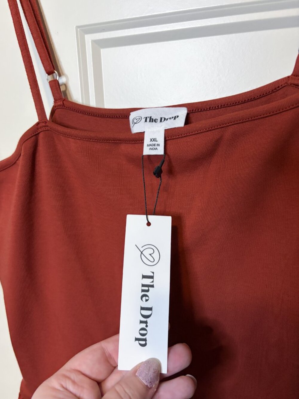 NWT The Drop XXL Rust Mixed Media Adjustable Strap Midi Dress w Pockets - Picture 4 of 11